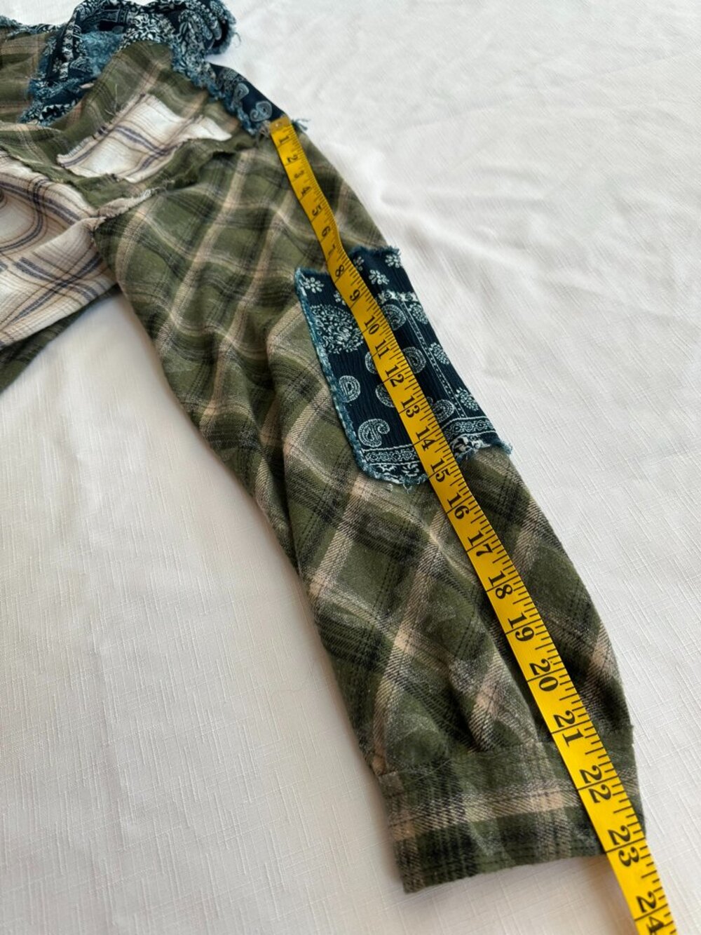 Deconstructed Distressed Patchwork Plaid Sz Small Button Up Shacket Shirt by POL - Picture 12 of 14